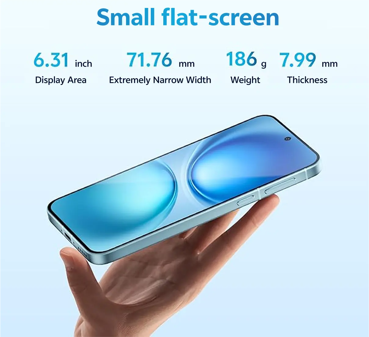 VIVO X200 FE in einer Hand gehalten mit Spezifikationen