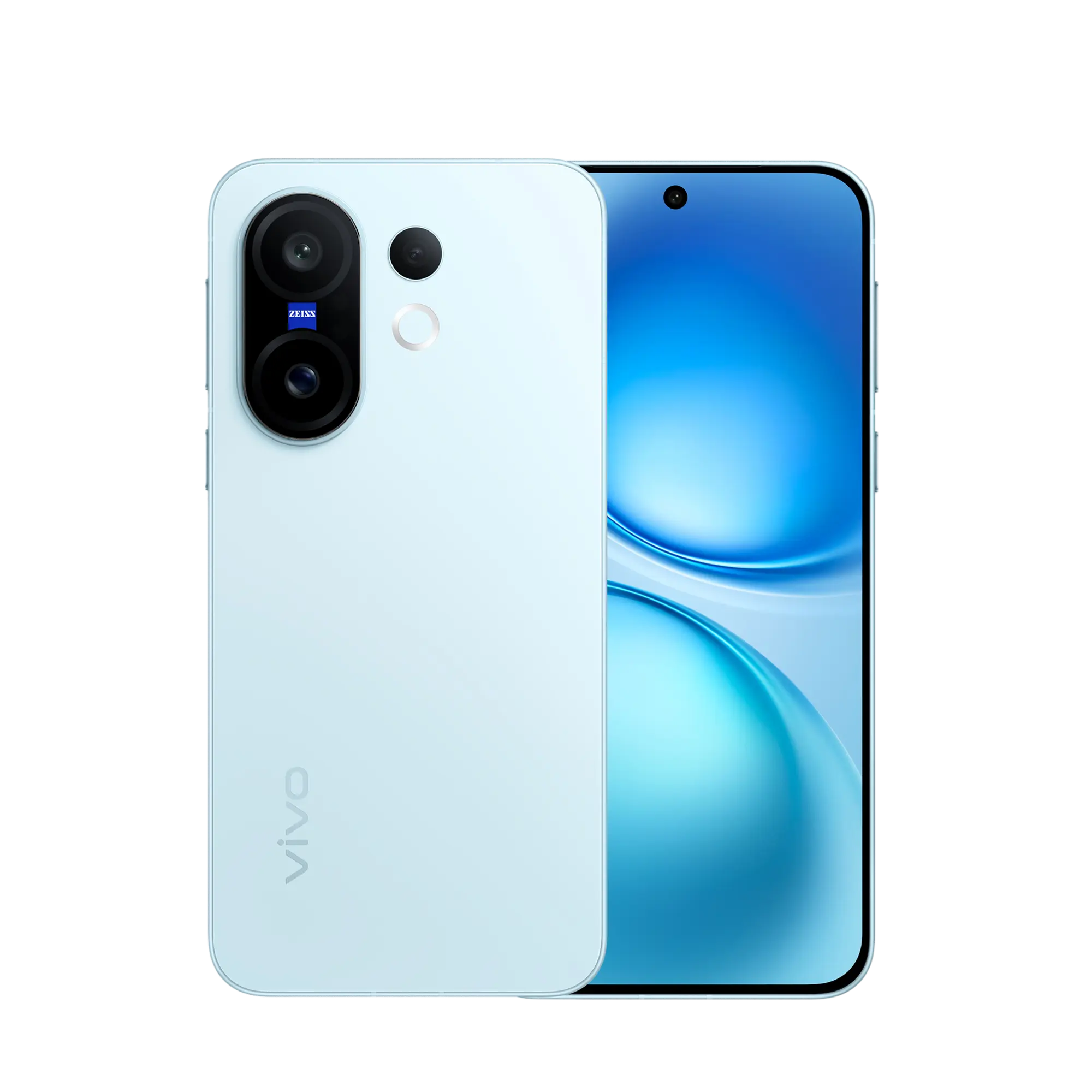 Vivo smartphone showing front and back on a white background